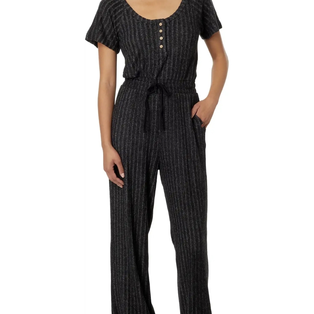 Rip Curl Black V-Neck Jumpsuit with Wide-Leg Pants